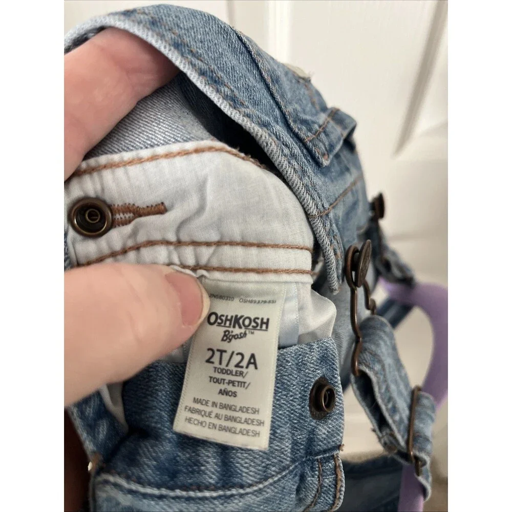 Oshkosh B'Gosh Toddler Vestbak Size 2T  Blue Jean Overalls Ruffle On Pockets